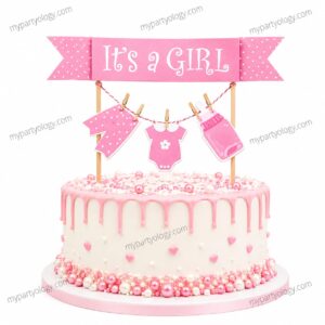 It's A Girl Pink Flag Banner Cake Topper