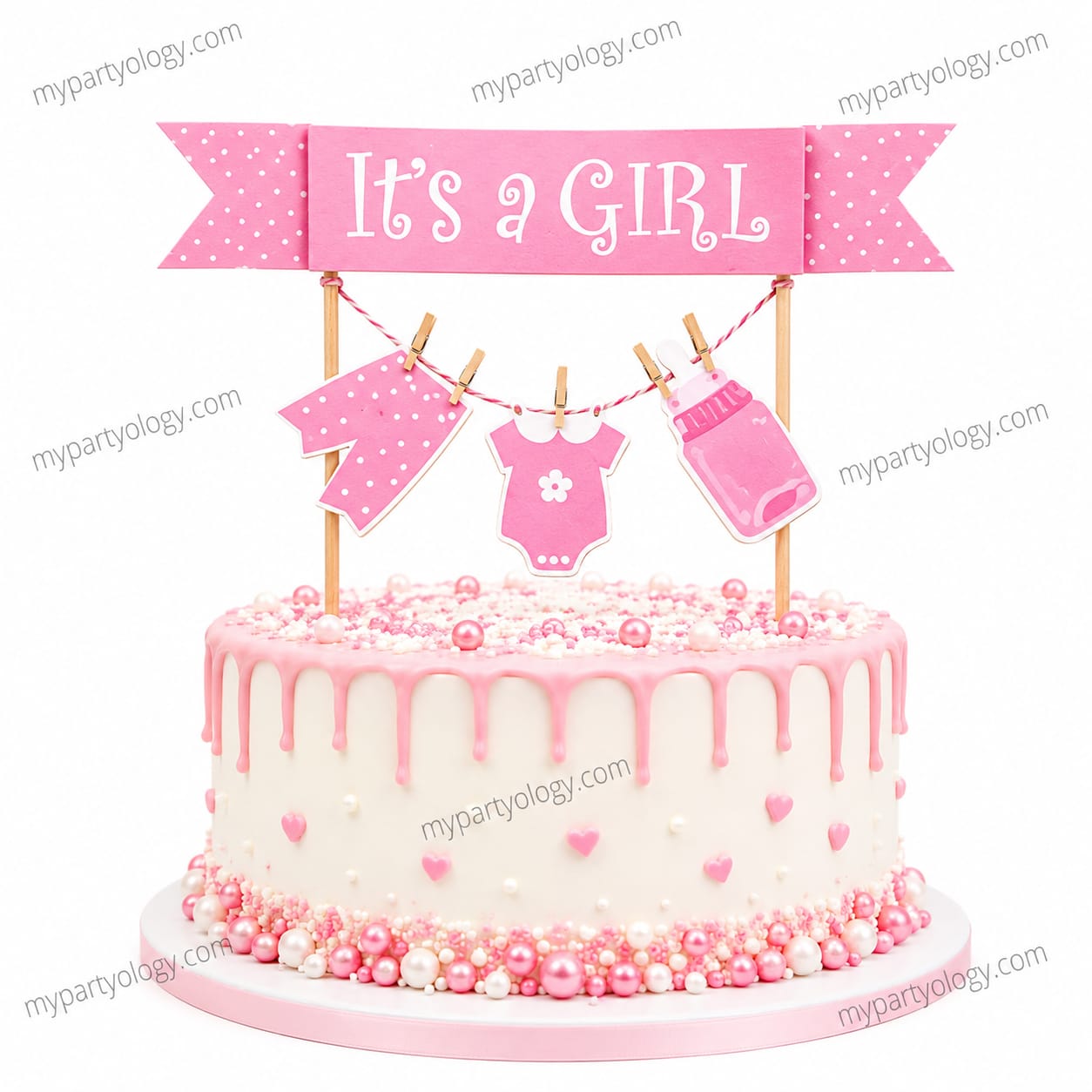 It's A Girl Pink Flag Banner Cake Topper