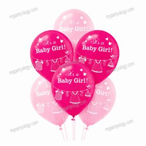 Baby Girl Pink 12" Latex Balloons Set (Pack of 6)