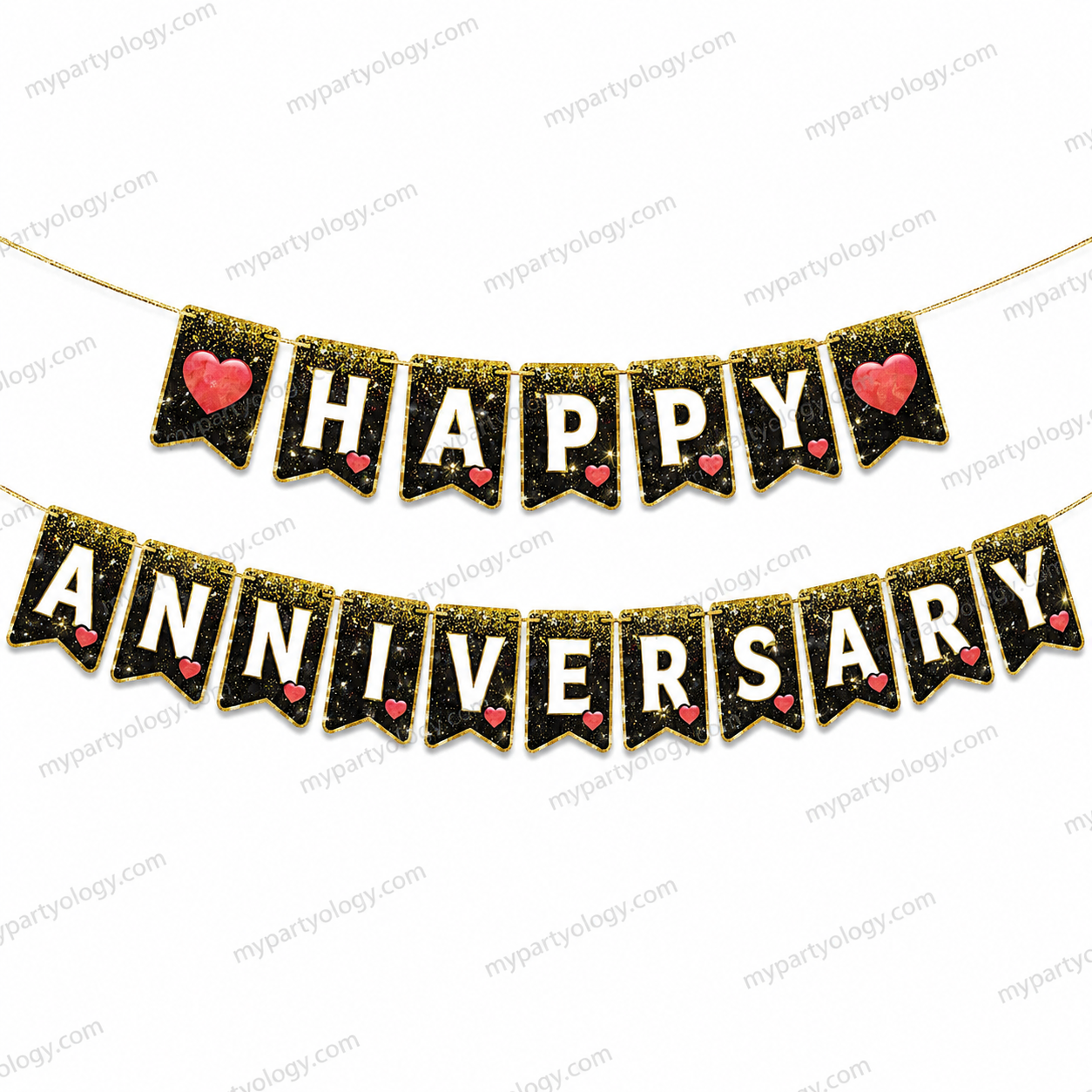 Happy Anniversary Red Heart Paper Banner