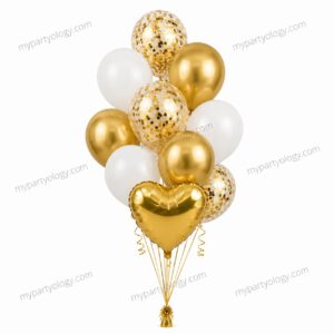 Gold Heart & White, Gold and Confetti Latex Balloon Set (Pack of 10)