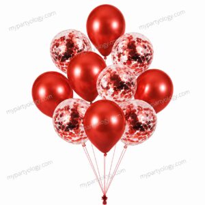 Red Metallic & Confetti Latex Balloon Set (Pack of 10)