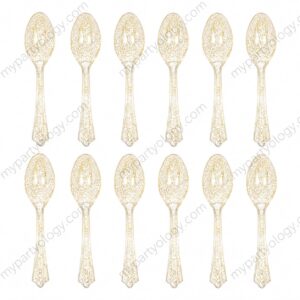 Transparent Gold Glitter Plastic Spoons (Pack of 12)