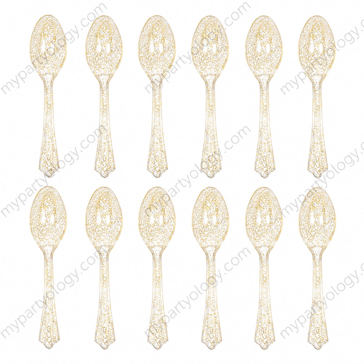 Transparent Gold Glitter Plastic Spoons (Pack of 12)