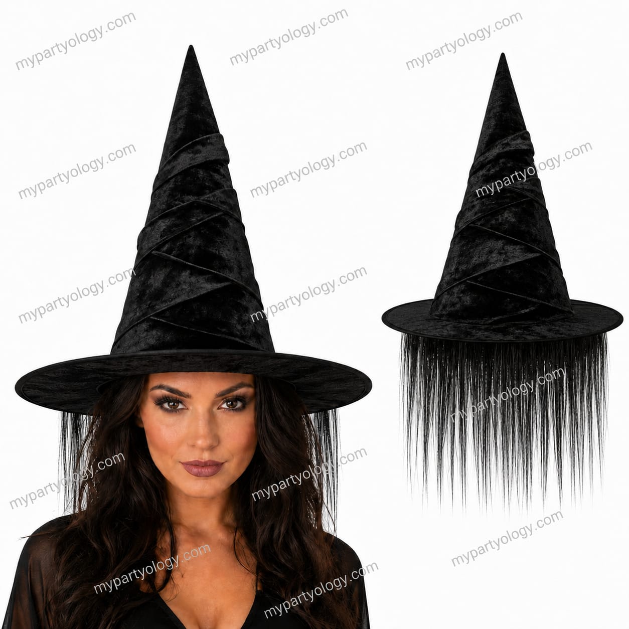 Witch Large Black With Hair Hat