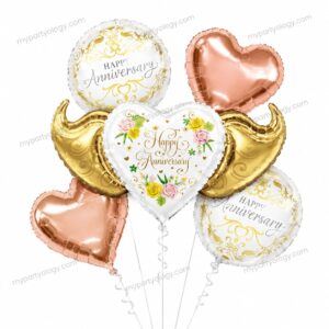 Happy Anniversary Heart With Wings Foil Balloon Set (Pack of 5)
