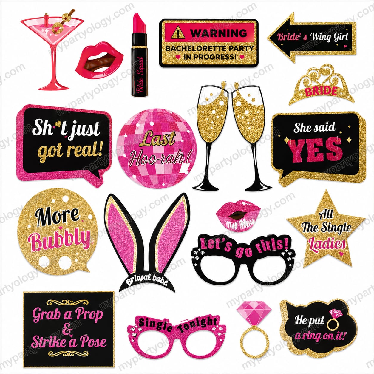 Bride to Be Black,Pink & Gold Photoprops (Pack of 20)