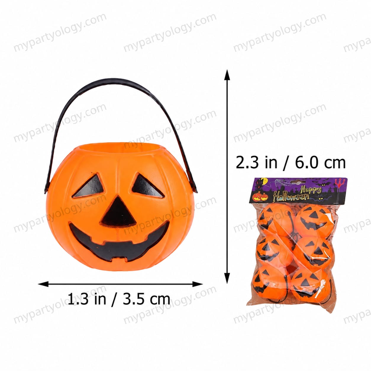Orange Small Plastic Pumpkin Pail Set (Pack of 6) - Image 3