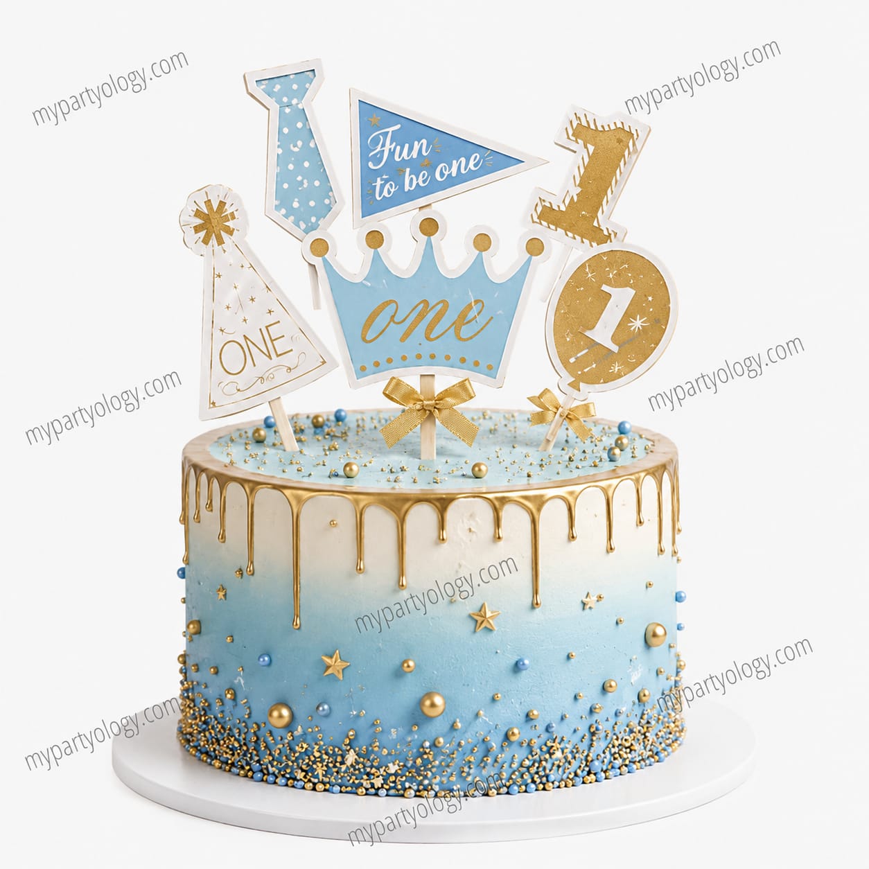 1st Birthday Blue Paper Cake Topper (Pack of 6)