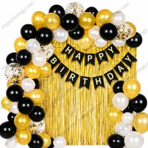 Black & Gold Happy Birthday Decor Set (Pack of 133)