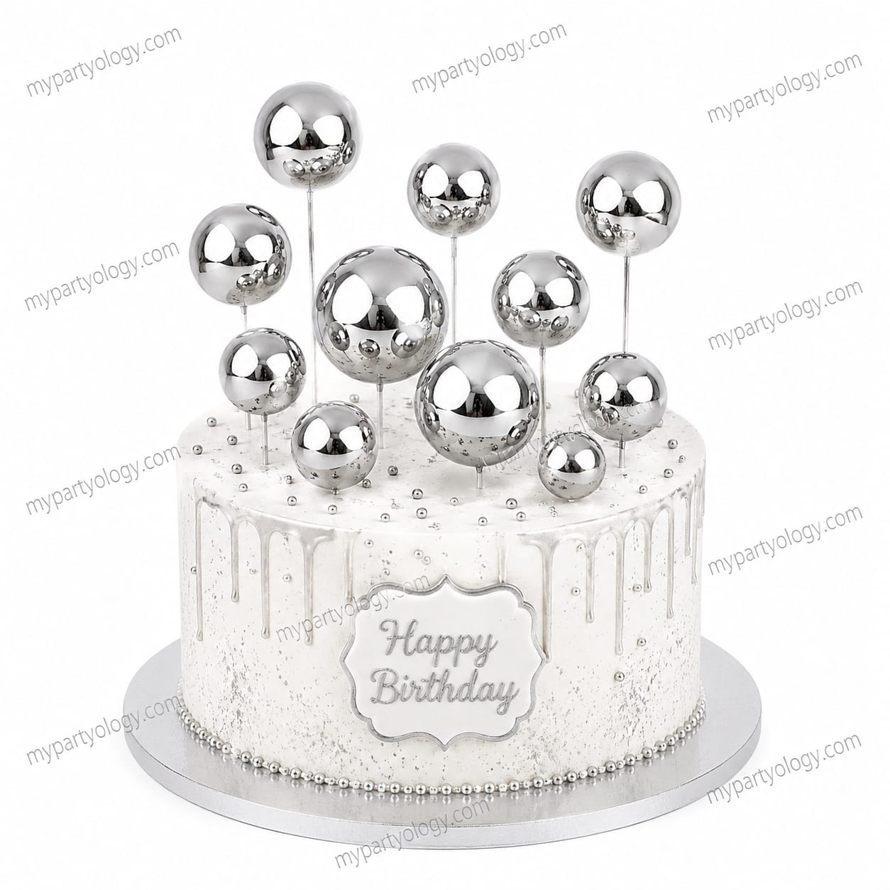 Silver Faux Balls Cake Topper (Pack of 10)