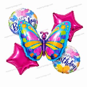 Happy Birthday Butterfly Multicolour Foil Balloon Set (Pack of 5)