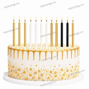 Black White & Gold Long Candles (Pack of 12)