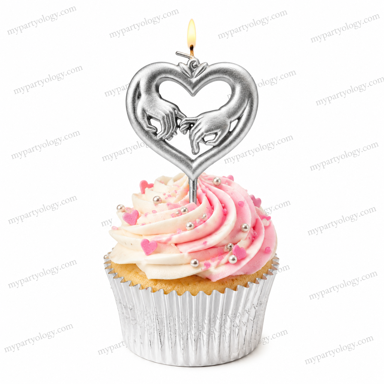 Holding Hands Silver Heart Candle