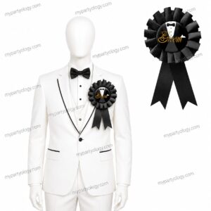 Groom Black Ribbon Rosette Badge