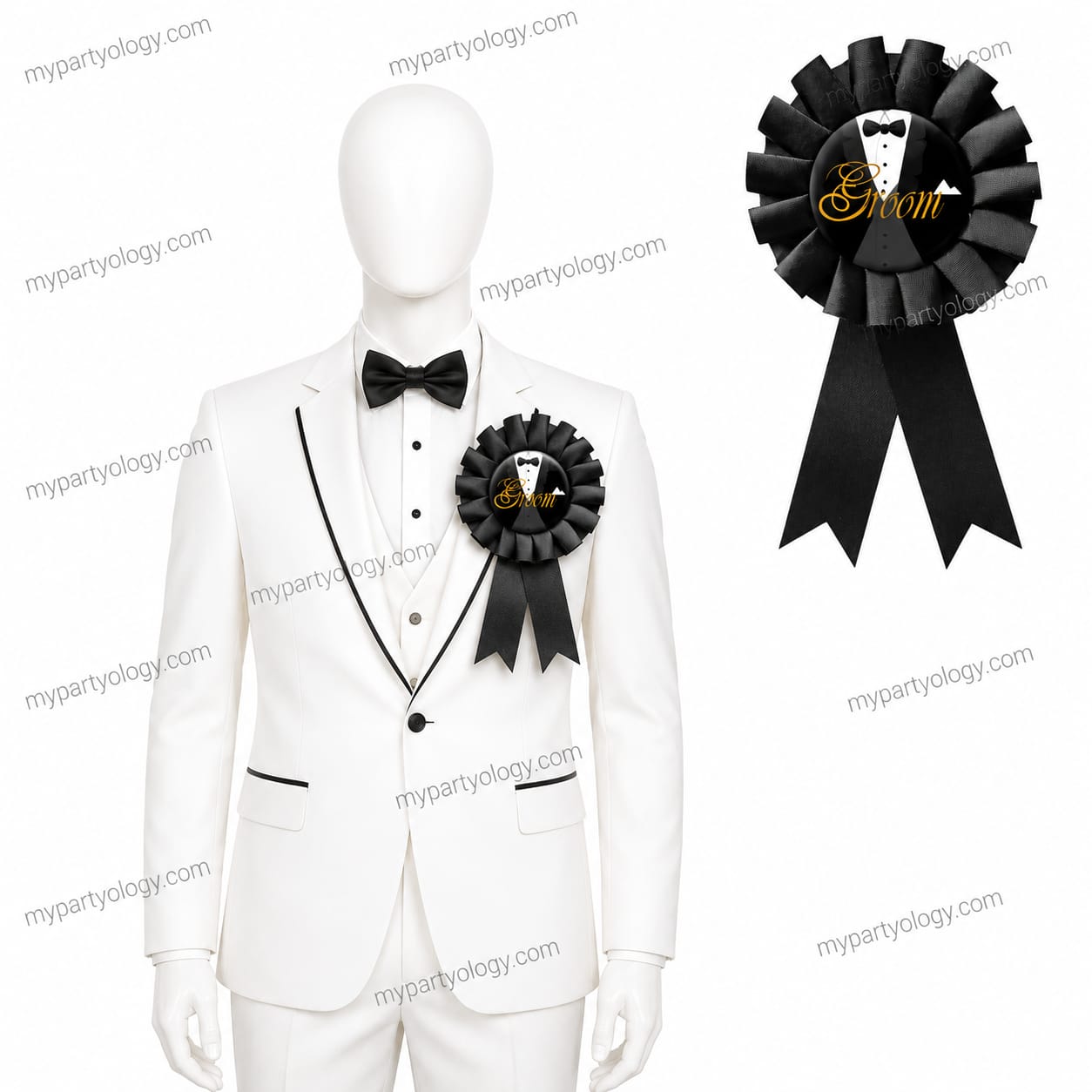 Groom Black Ribbon Rosette Badge