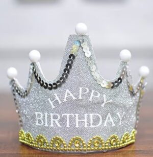 Happy Birthday Glitter Silver LED Crown