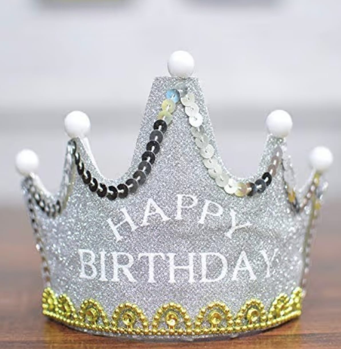 Happy Birthday Glitter Silver LED Crown