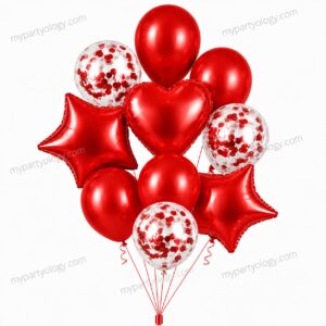 Red Heart, Stars & Confetti Latex Balloon Set (Pack of 10)