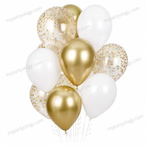 Gold & White Confetti Latex Balloon Set (Pack of 12)