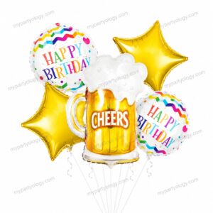 Happy Birthday Cheers Beer Mug Foil Balloon Set (Pack of 5)