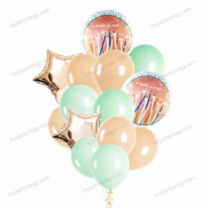 Make a Wish Beige & Green Foil & Latex Balloon Set (Pack of 16)