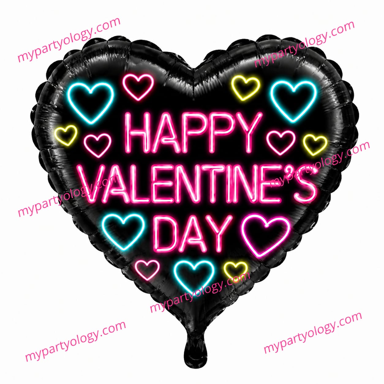 Happy Valentine"s Day Black Heart With Neon 18'' Foil Balloon