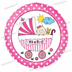 It's A Girl Pink Cartoon Pram 18'' Foil Balloon