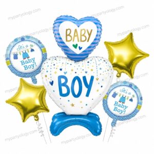 Baby Boy Blue Heart Foil Balloon Set (Pack of 5)