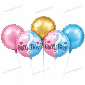 Gender Reveal Round Shaped 18'' Foil Balloon Set (Pack of 5)