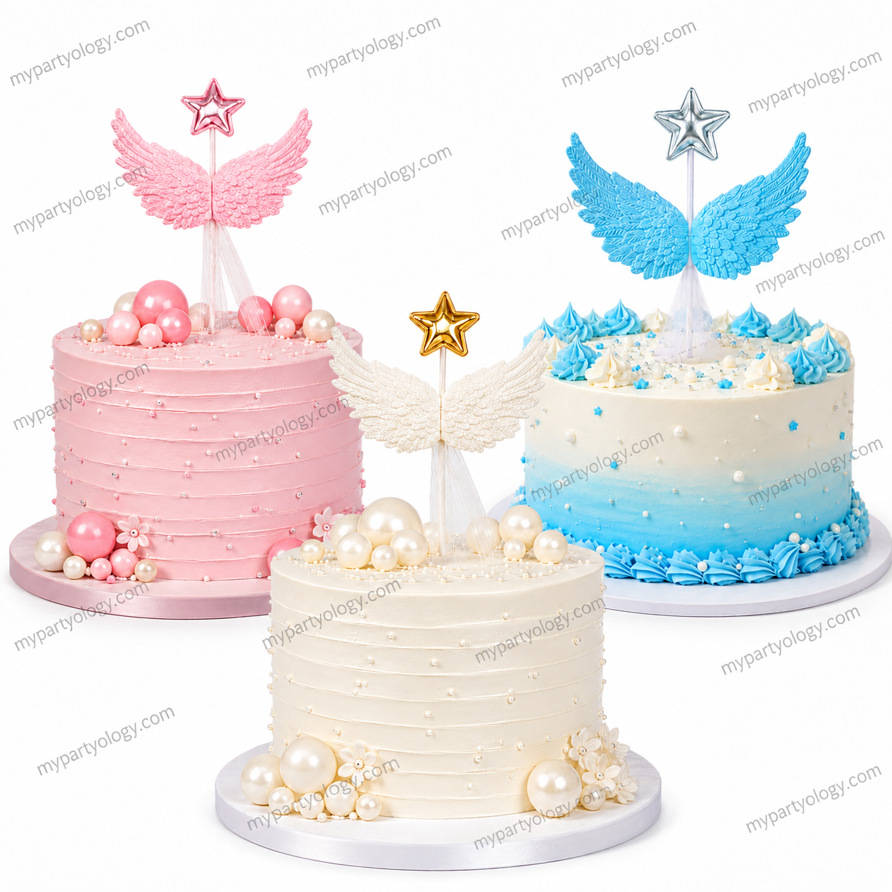 Blue,Pink And White Angel Wing Cake Topper