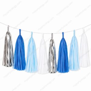Blue,White & Silver Tassles Hanging Decor Set (Pack of 20)