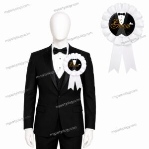 Groom White Ribbon Rosette Badge