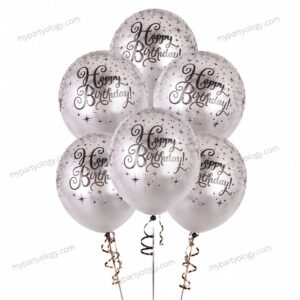 Happy Birthday Silver Latex Balloon Set (Pack of 6)