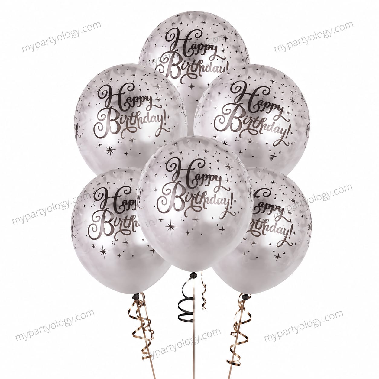 Happy Birthday Silver Latex Balloon Set (Pack of 6)