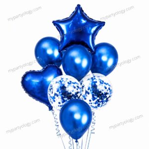 Blue Heart & Star Confetti Latex Balloon Set (Pack of 8)