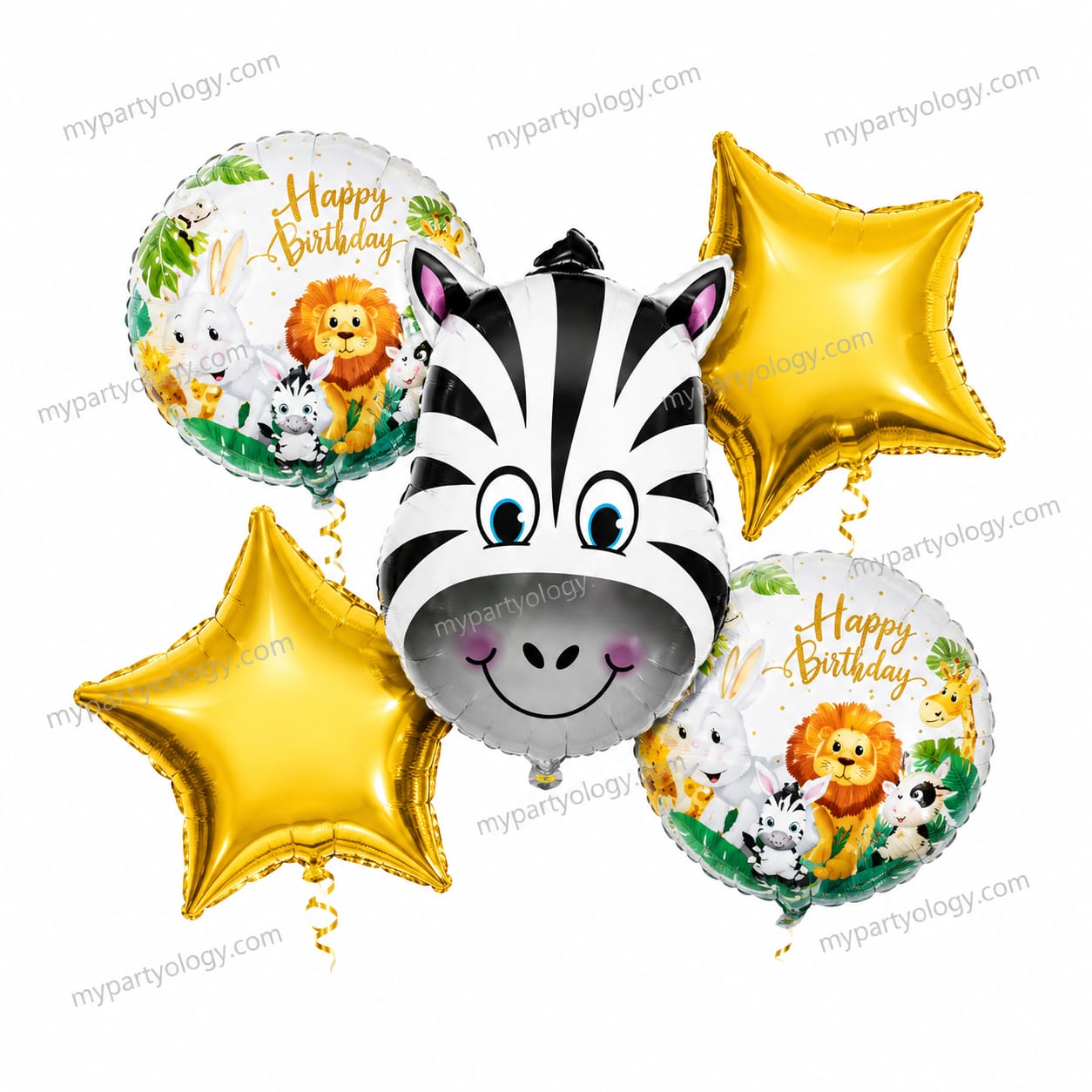 Happy Birthday Zebra Face Foil Balloon Set (Pack of 5)