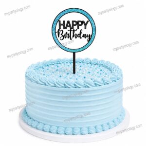 Happy Birthday Blue Circular Cake Topper