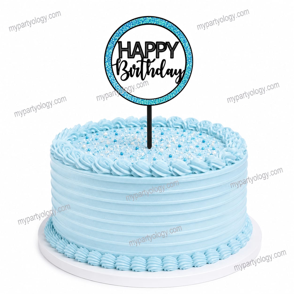 Happy Birthday Blue Circular Cake Topper