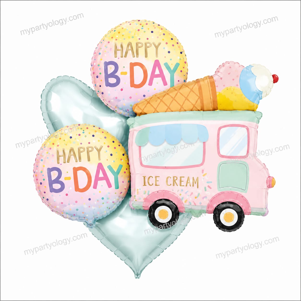 Happy Birthday Ice Cream Truck Foil Balloon Set (Pack of 5)
