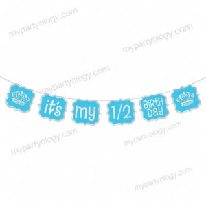 Its My 1/2 Birthday Blue Glitter Paper Banner