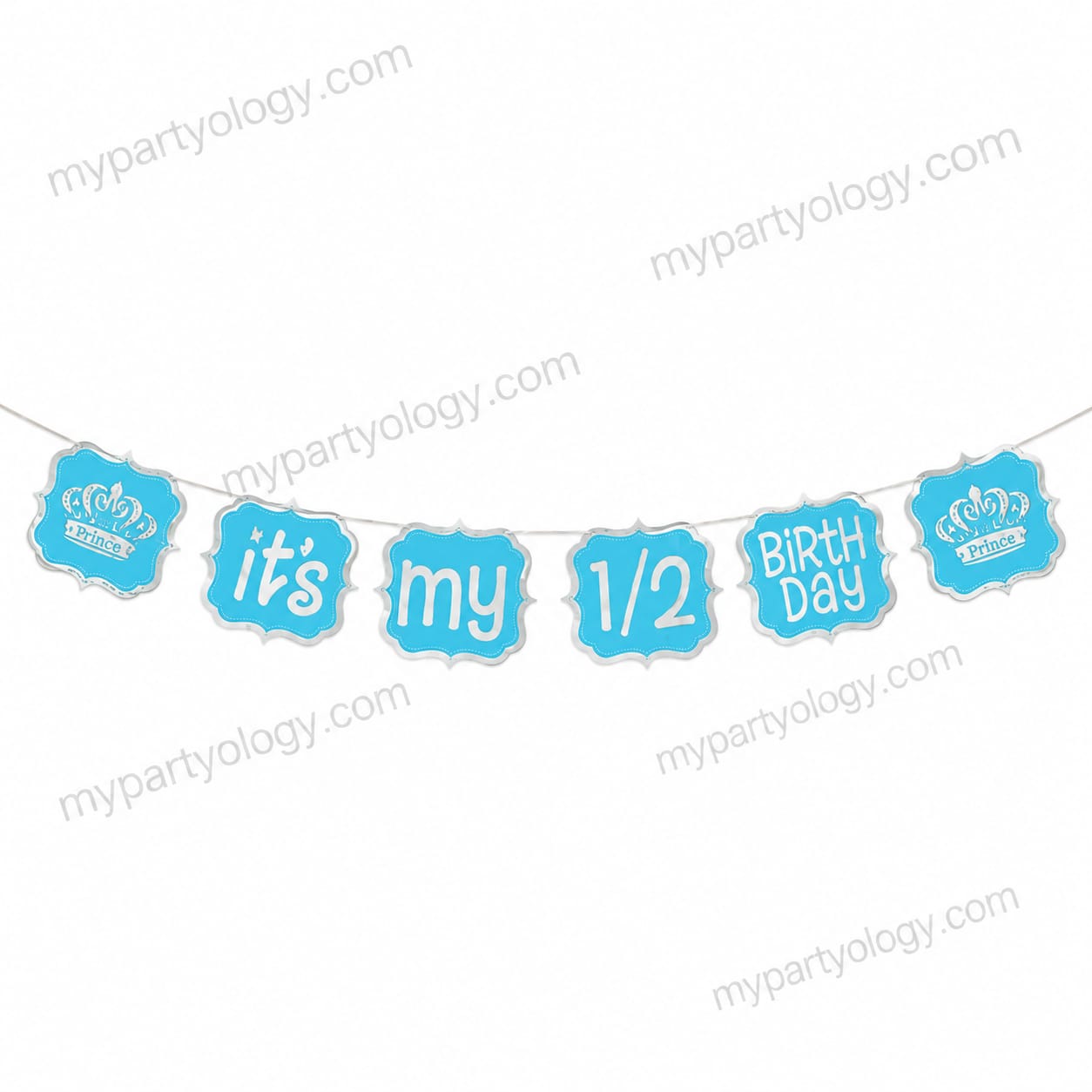 Its My 1/2 Birthday Blue Glitter Paper Banner