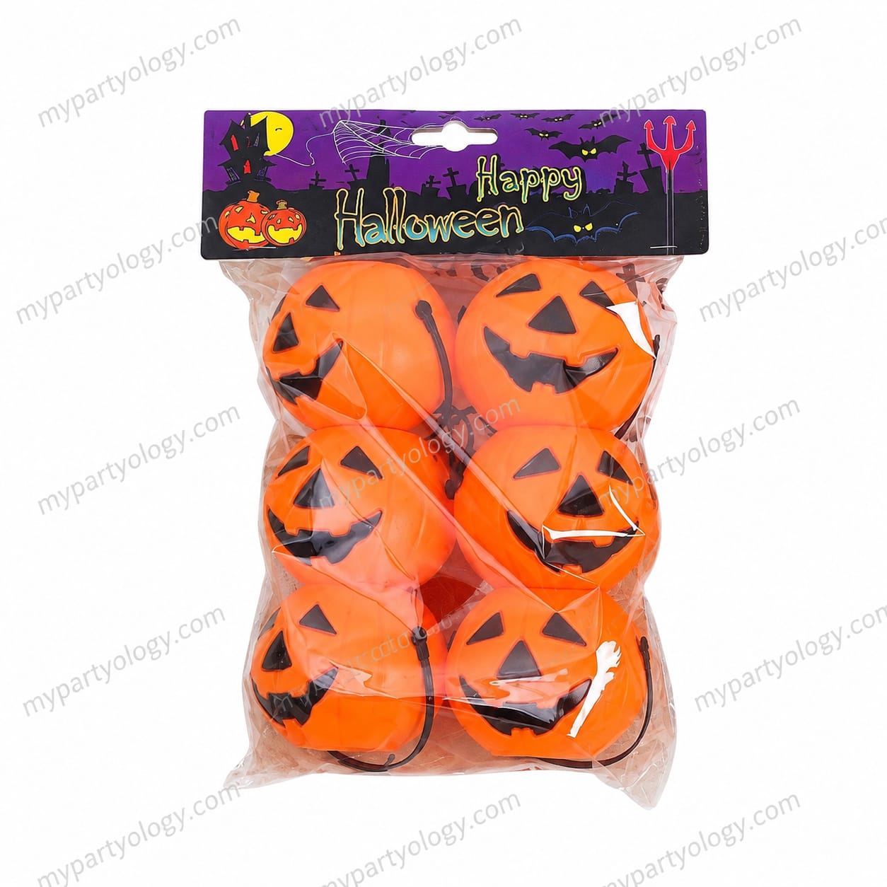 Orange Small Plastic Pumpkin Pail Set (Pack of 6) - Image 2