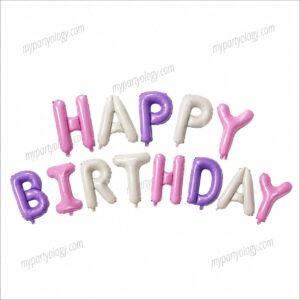 Happy Birthday Pastel Purple, White & Pink 16" Foil Balloon Banner
