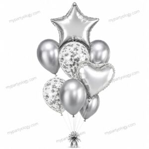 Silver Heart/Star & Latex Confetti Balloon Set (Pack of 8)