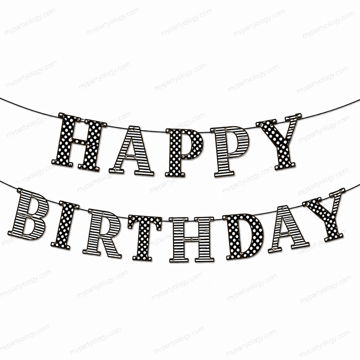 Happy Birthday Black With White Dotted Banner