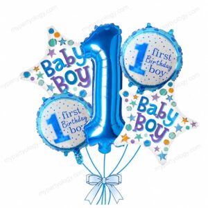 1st Birthday Baby Boy Foil Balloon Set (Pack of 5)
