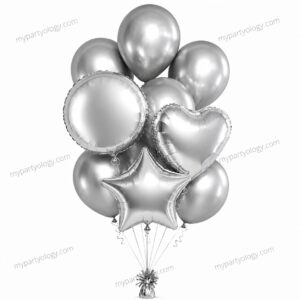 Silver Heart/Star/Round Foil & Silver Latex Balloon Set (Pack of 10)