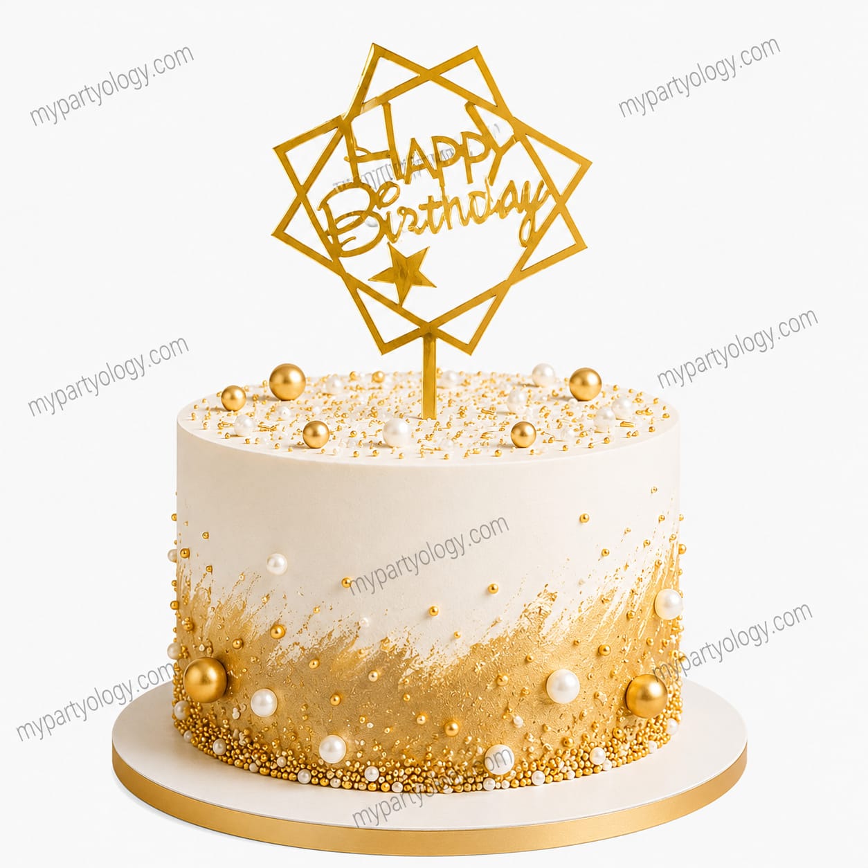Happy Birthday Gold Geometric Cake Topper