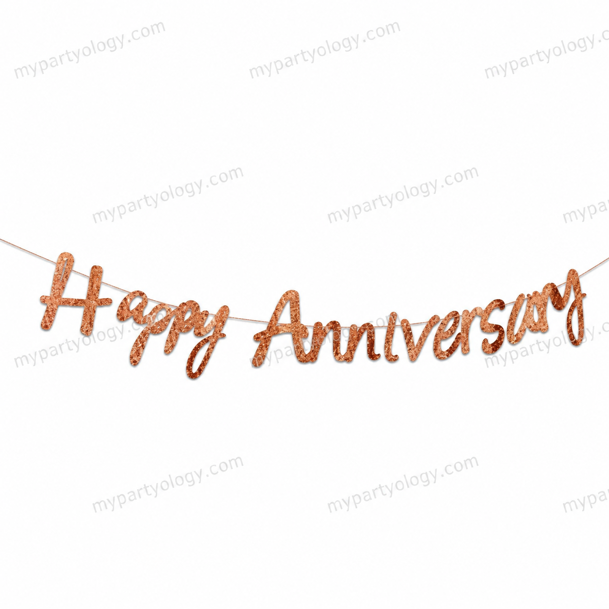 Happy Anniversary Rose Gold Glitter Cursive Paper Banner